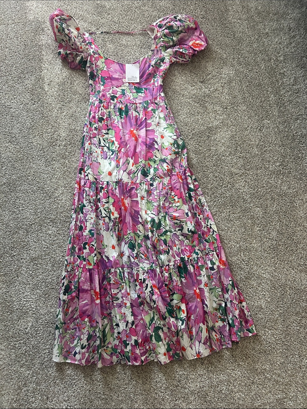 Badgley Mischka Pink Floral Tiered Maxi Dress